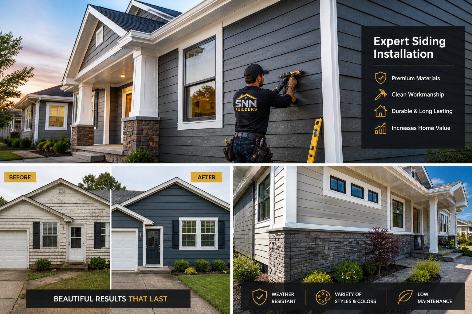Before and after siding installation Sacramento CA by SNN Builders